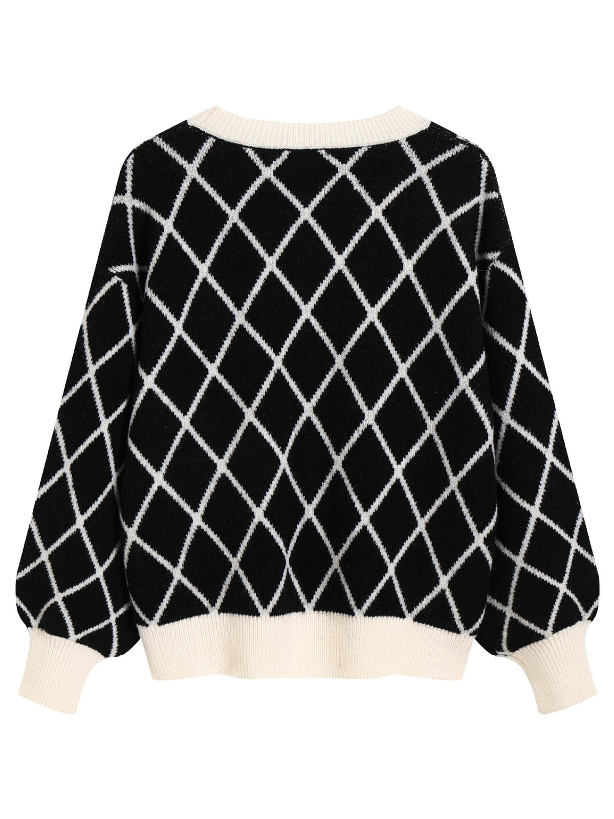 Maglione Donna con Motivo a Rombi e Maniche a Palloncino – Eleganza Grafica – Vittoria