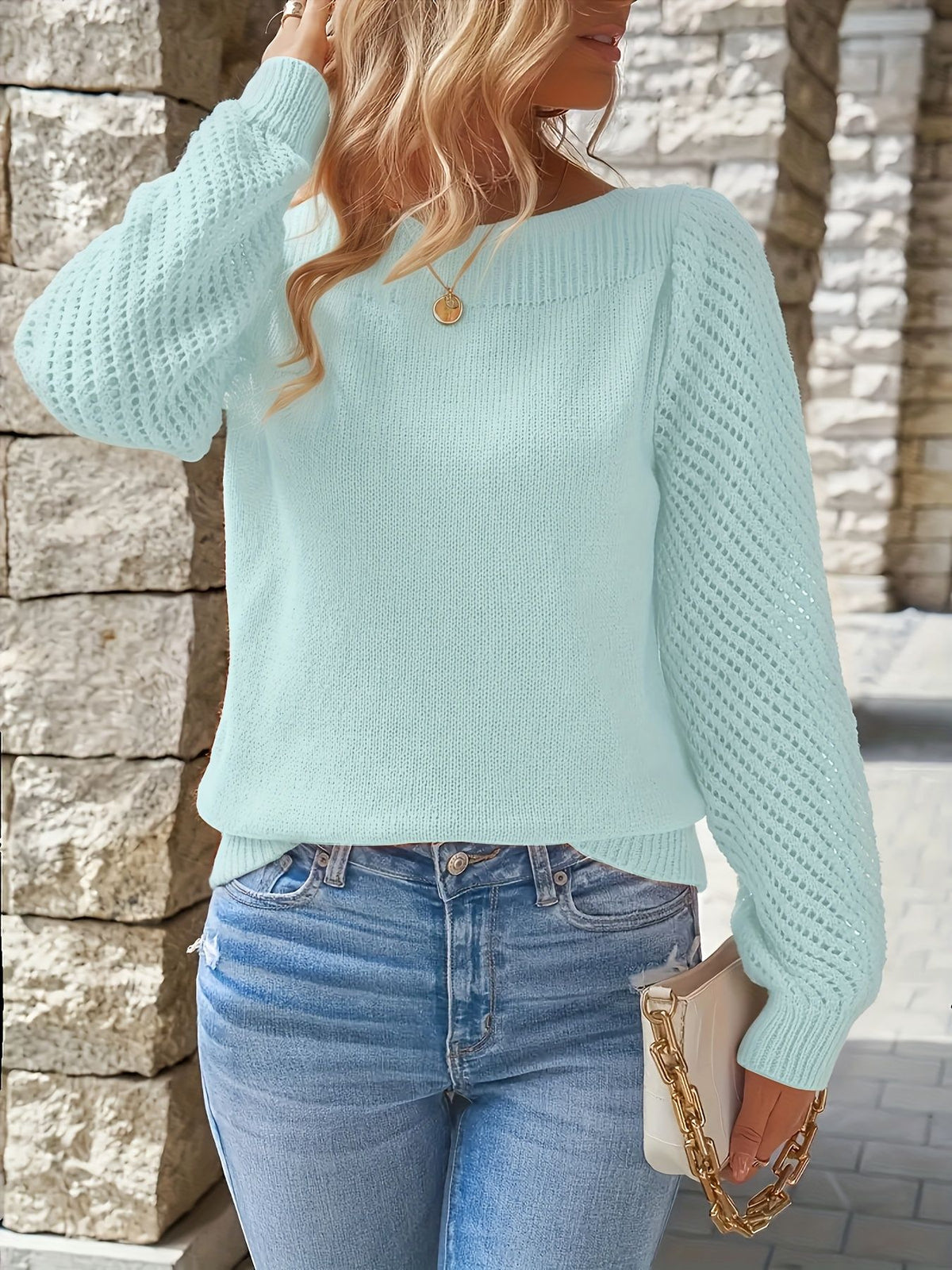Maglione Donna con Scollo Quadrato e Maniche Traforate – Eleganza Femminile – Carlotta