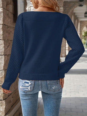 Maglione Donna con Scollo Quadrato e Maniche Traforate – Eleganza Femminile – Carlotta