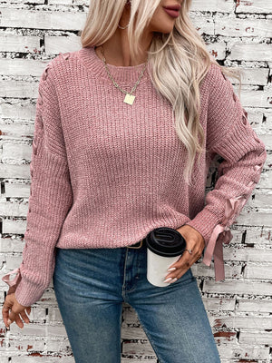 Maglione Invernale Donna – Elegante con Fiocchi sulle Maniche e Dettagli Intrecciati