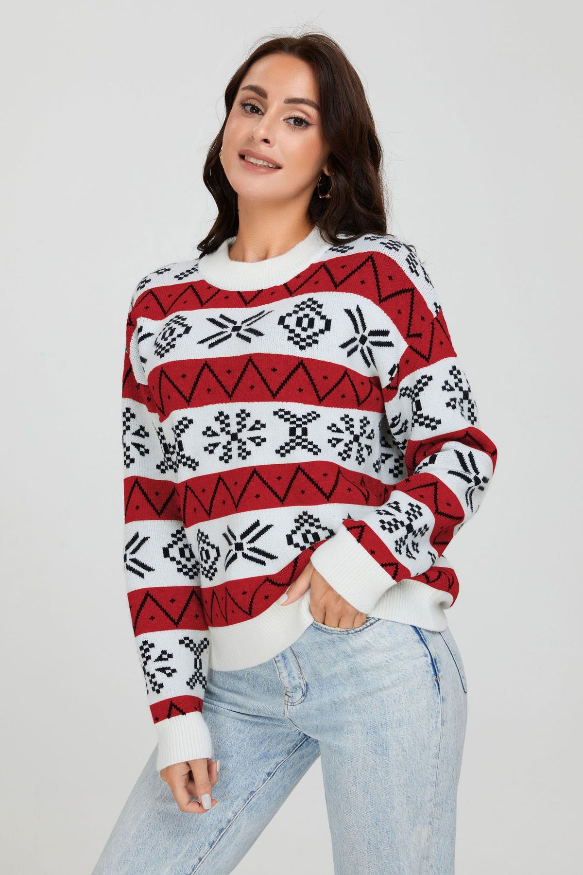 Maglione Natale Donna Oversize con Motivo Jacquard – Calore e Stile delle Feste – Natalia