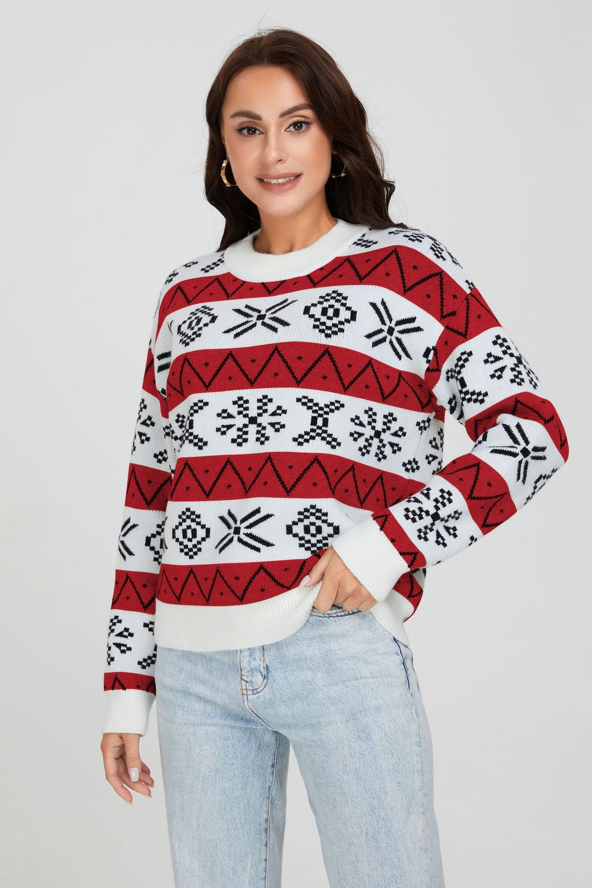 Maglione Natale Donna Oversize con Motivo Jacquard – Calore e Stile delle Feste – Natalia