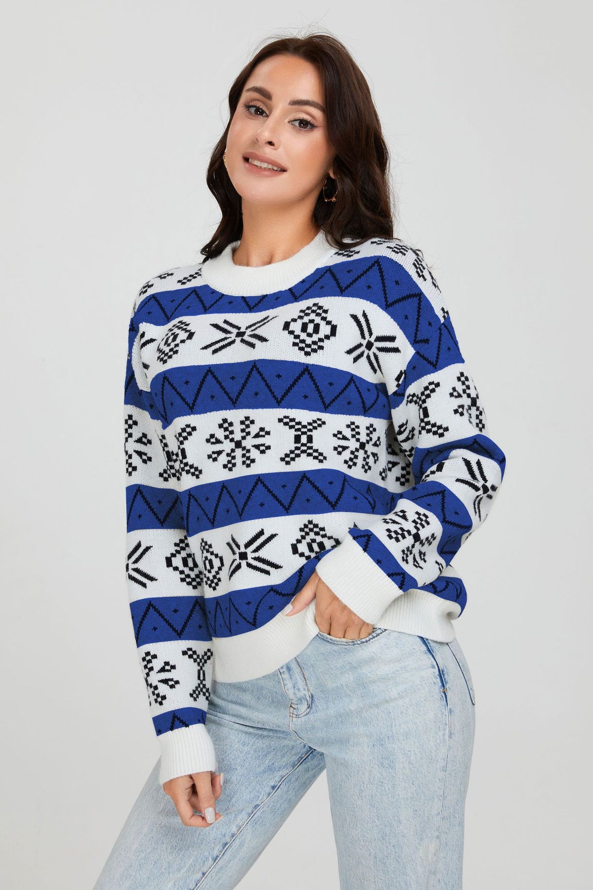 Maglione Natale Donna Oversize con Motivo Jacquard – Calore e Stile delle Feste – Natalia
