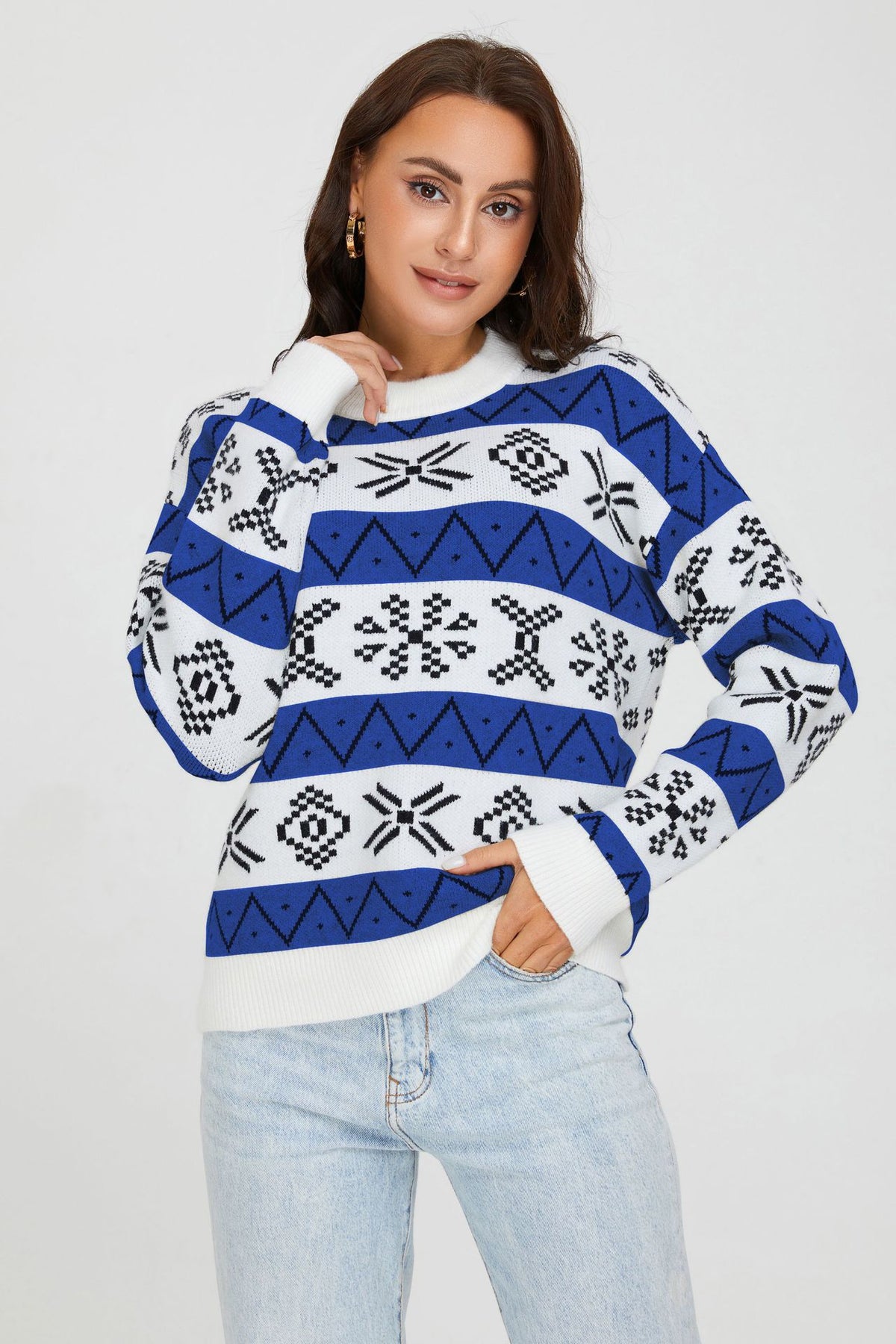 Maglione Natale Donna Oversize con Motivo Jacquard – Calore e Stile delle Feste – Natalia