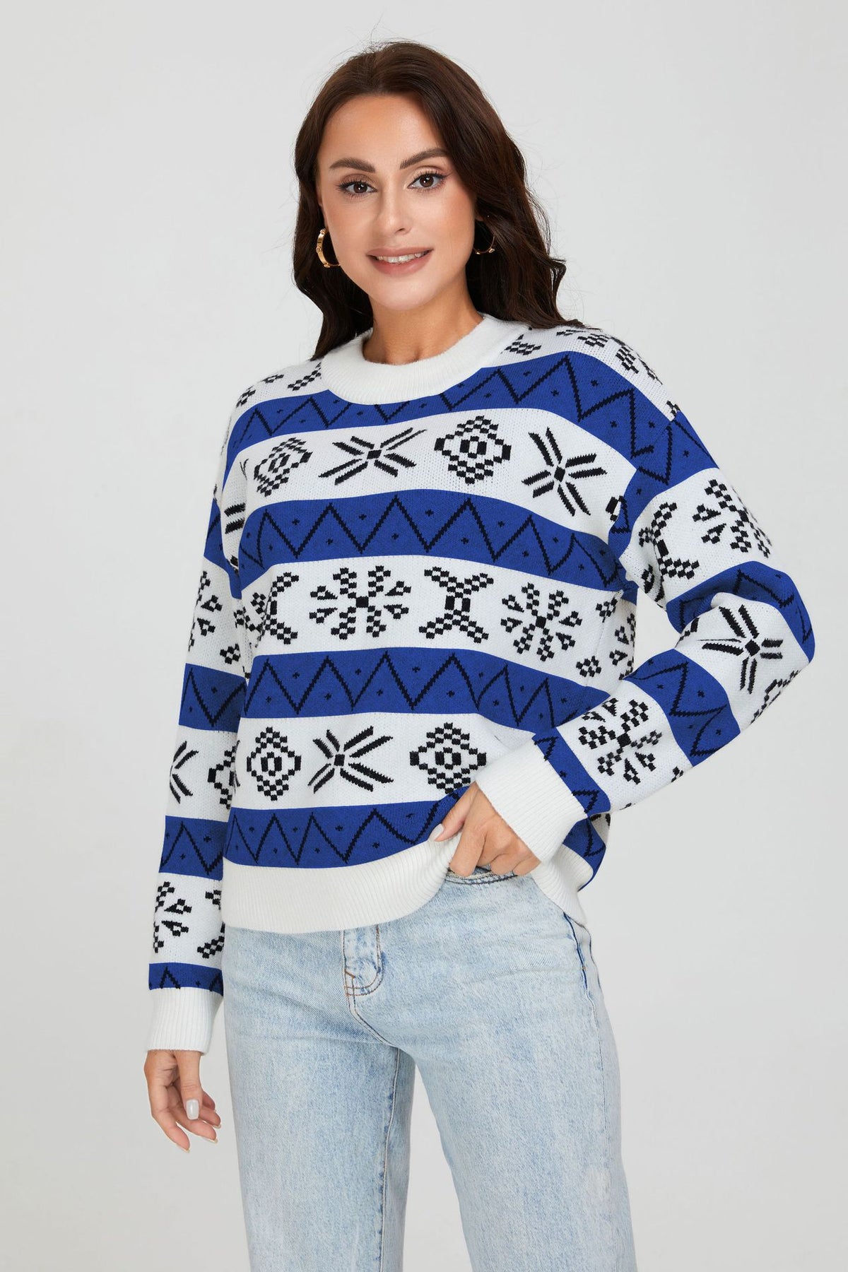 Maglione Natale Donna Oversize con Motivo Jacquard – Calore e Stile delle Feste – Natalia
