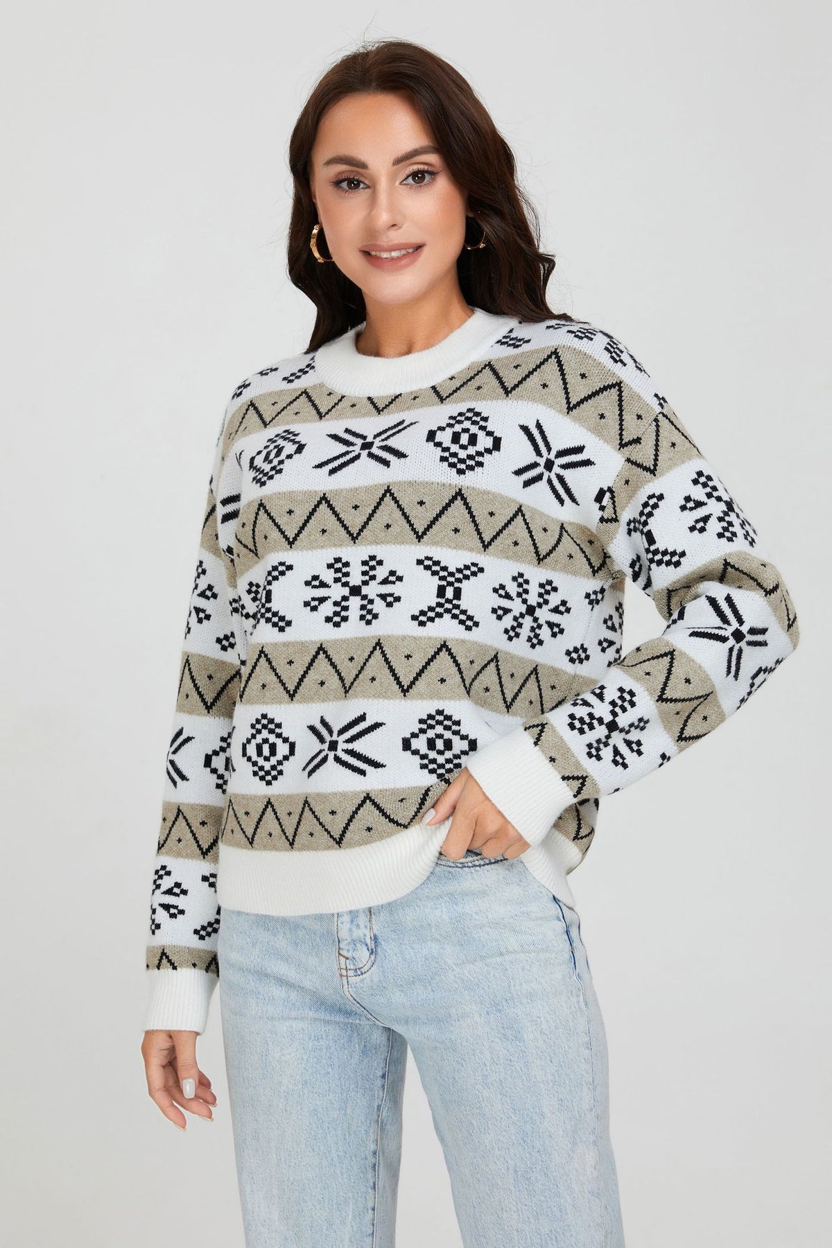 Maglione Natale Donna Oversize con Motivo Jacquard – Calore e Stile delle Feste – Natalia