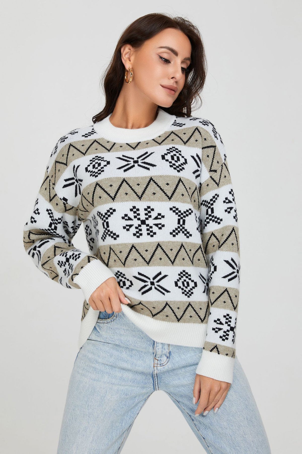 Maglione Natale Donna Oversize con Motivo Jacquard – Calore e Stile delle Feste – Natalia