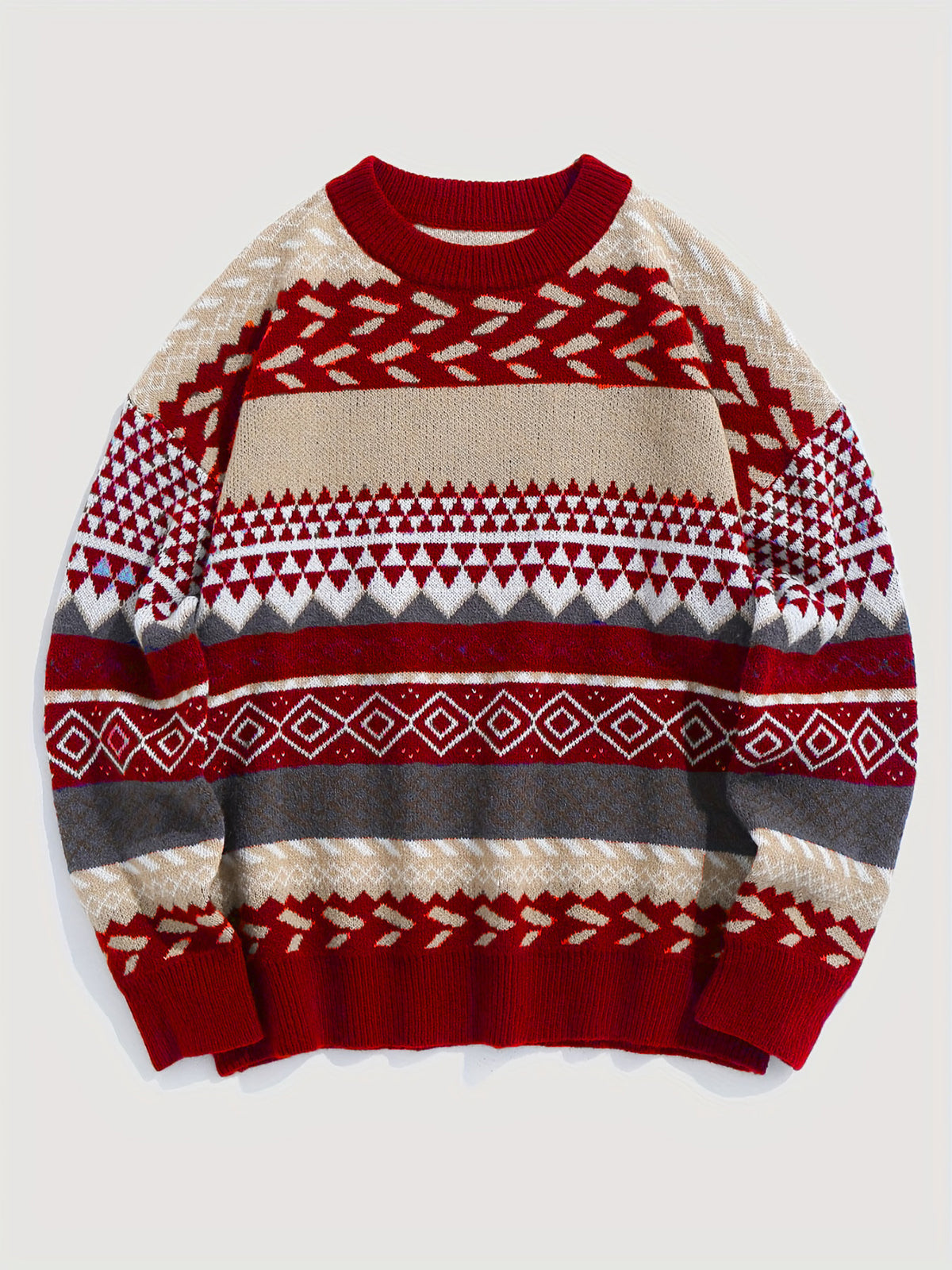 Maglione Natalizio Donna Oversize con Motivo Jacquard Geometrico – Stile delle Feste – Greta