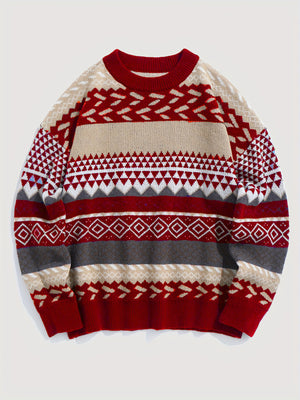 Maglione Natalizio Donna Oversize con Motivo Jacquard Geometrico – Stile delle Feste – Greta