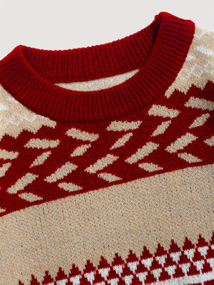 Maglione Natalizio Donna Oversize con Motivo Jacquard Geometrico – Stile delle Feste – Greta