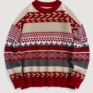 Maglione Natalizio Donna Oversize con Motivo Jacquard Geometrico – Stile delle Feste – Greta