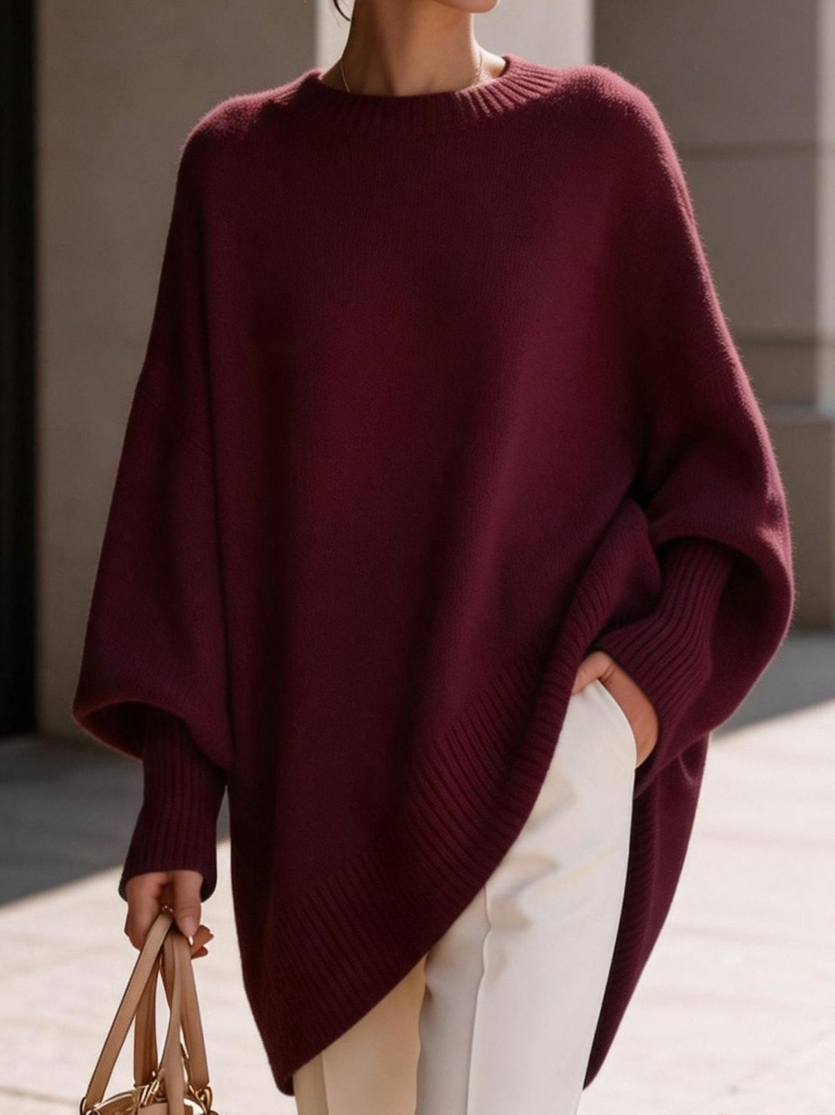 Maglione Poncho Donna Oversize con Maniche a Pipistrello – Eleganza Minimalista – Adele