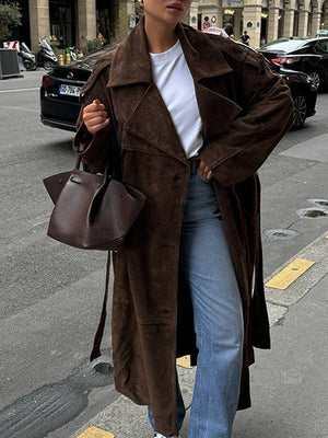 Giulia - Cappotto Lungo in Pelle Scamosciata