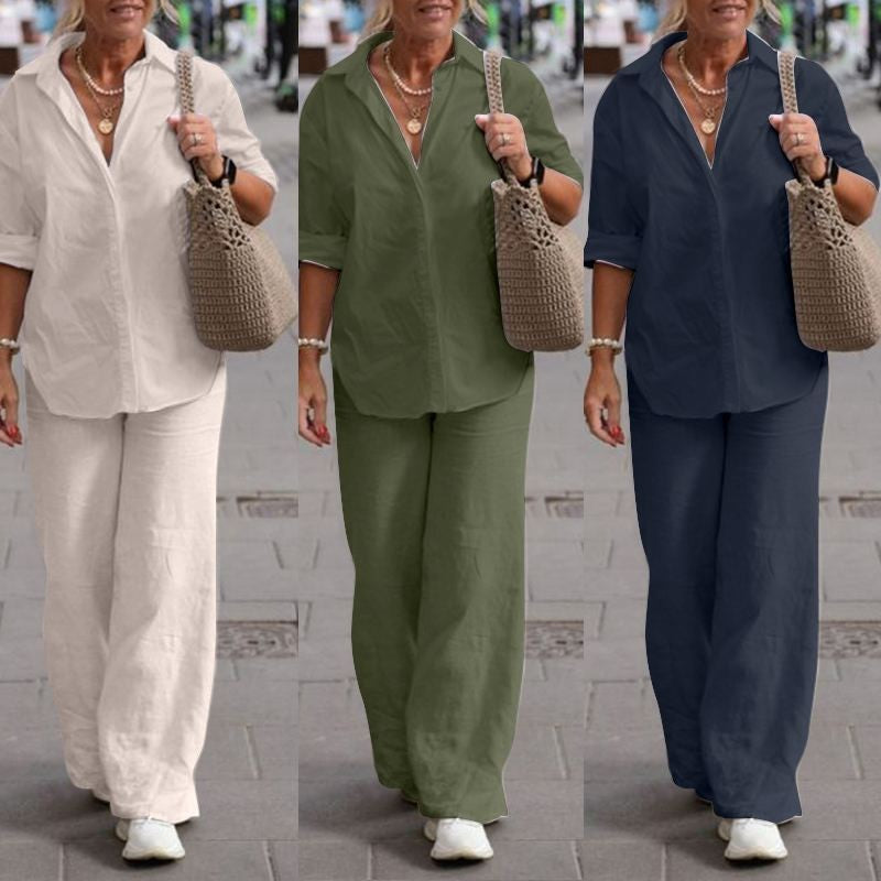 Completo Donna Livia – Camicia e Pantaloni in Cotone e Lino, Fresco e Comodo