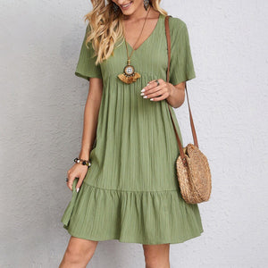 Vestito Donna Estivo – Abito Corto con Scollo a V e Gonna a Balze