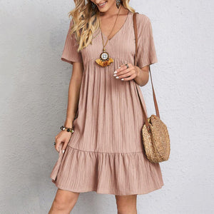 Vestito Donna Estivo – Abito Corto con Scollo a V e Gonna a Balze