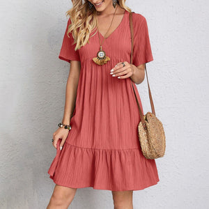 Vestito Donna Estivo – Abito Corto con Scollo a V e Gonna a Balze
