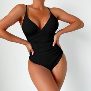 Costume Intero Modellante con Scollo a V e Spalline Sottili