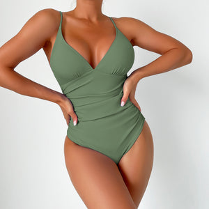 Costume Intero Modellante con Scollo a V e Spalline Sottili