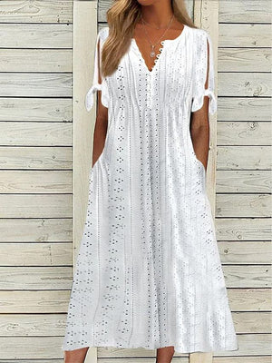 Vestito Donna Estivo in Pizzo Sangallo – Midi con Tasche e Scollo a V
