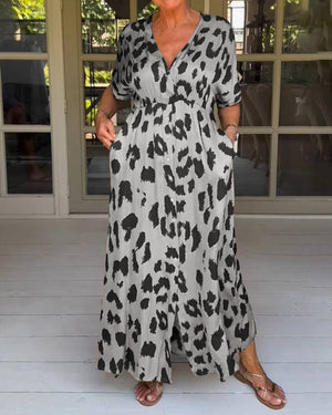 Vestito Camicia Lungo con Stampa Animale
