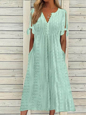 Vestito Donna Estivo in Pizzo Sangallo – Midi con Tasche e Scollo a V
