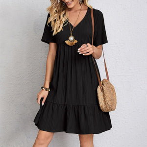 Vestito Donna Estivo – Abito Corto con Scollo a V e Gonna a Balze