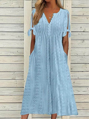 Vestito Donna Estivo in Pizzo Sangallo – Midi con Tasche e Scollo a V