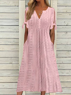 Vestito Donna Estivo in Pizzo Sangallo – Midi con Tasche e Scollo a V