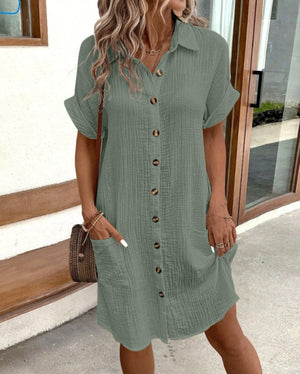 Vestito Donna Estivo Chemisier – Abito Camicia con Tasche e Bottoni
