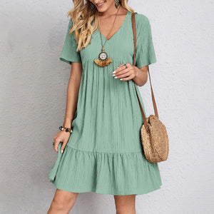 Vestito Donna Estivo – Abito Corto con Scollo a V e Gonna a Balze