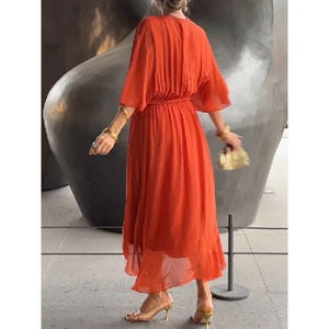 Lena - Vestito Midi Elegante con Cintura e Maniche Ampie