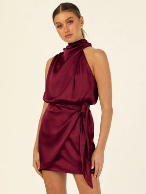 Vestito Corto Satinato con Scollo Halter