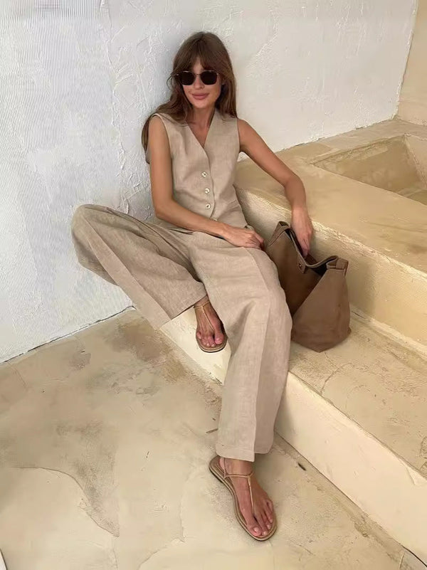 Completo Gilet e Pantaloni in Cotone e Lino - Main Image