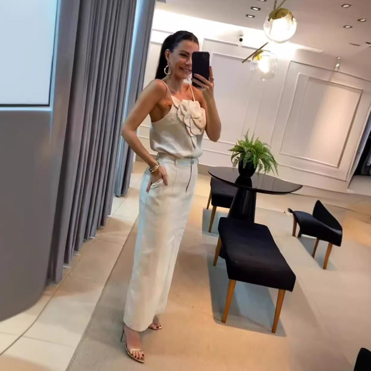 Completo Top Fiore e Gonna Midi con Apertura