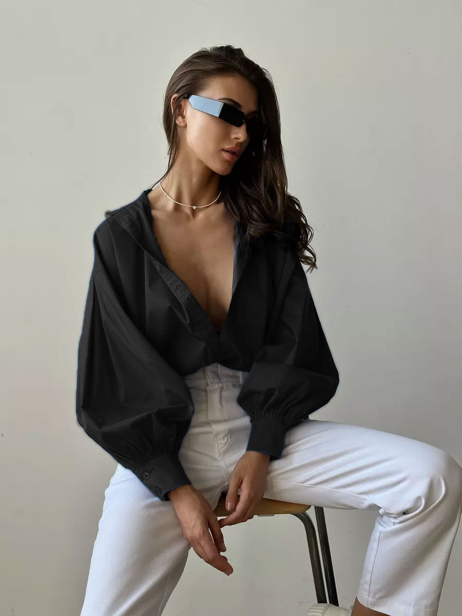 Camicia in Cotone con Maniche a Sbuffo