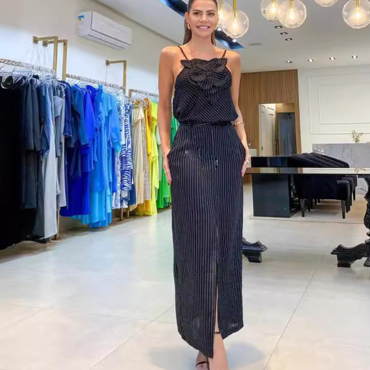 Completo Top Fiore e Gonna Midi con Apertura