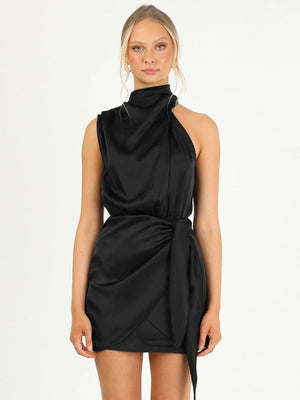 Vestito Corto Satinato con Scollo Halter