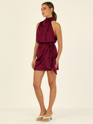 Vestito Corto Satinato con Scollo Halter