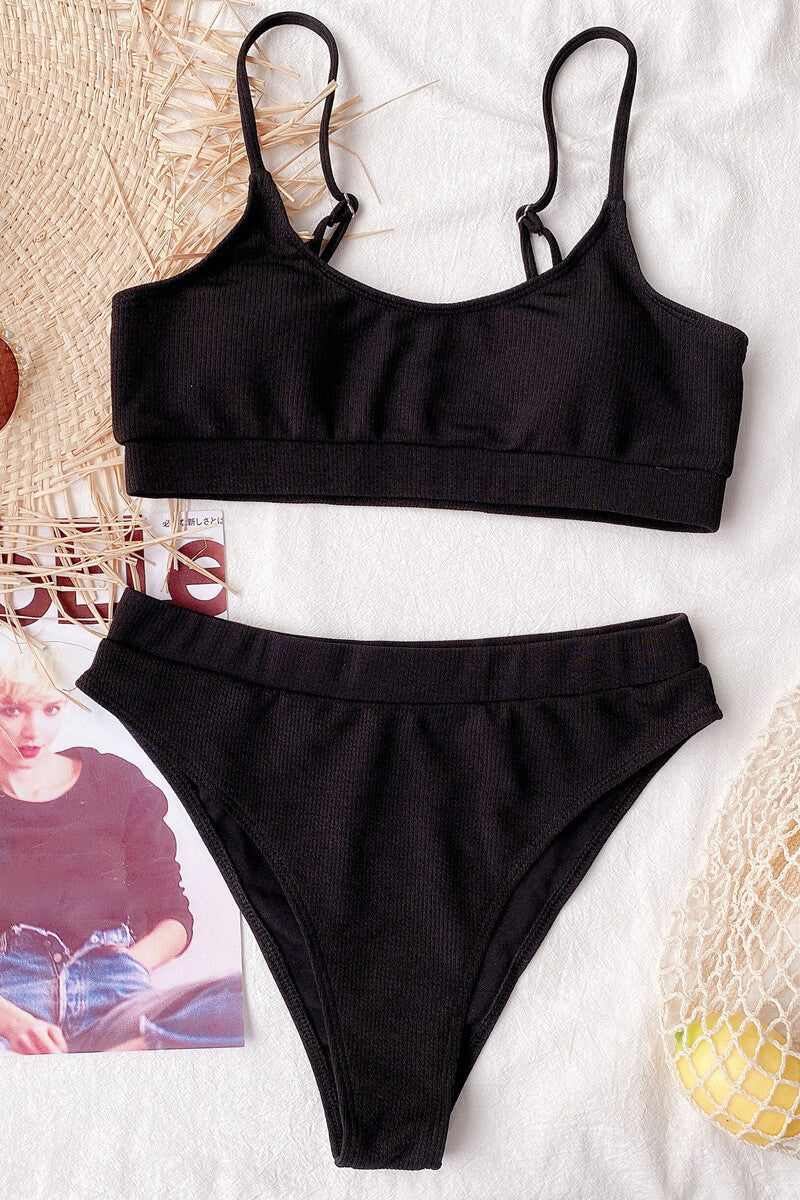 Bikini a Coste con Top a Fascia e Slip Vita Alta