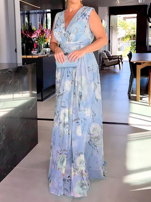 Vestito Lungo Elegante Floreale in Chiffon