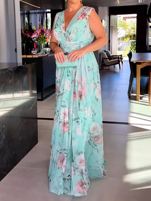 Vestito Lungo Elegante Floreale in Chiffon
