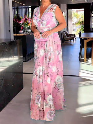Vestito Lungo Elegante Floreale in Chiffon