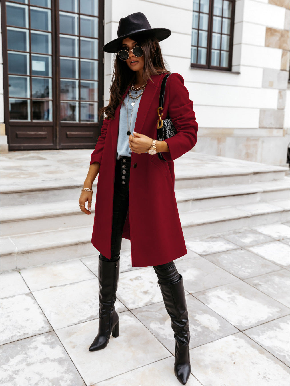 Cappotto Elegante con Collo Revers e Chiusura a Bottone - Giulia