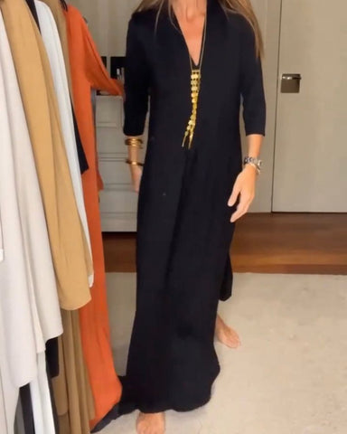 Raffaella – Abito Estivo Lungo Elegante con Scollo a V