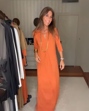 Raffaella – Abito Estivo Lungo Elegante con Scollo a V