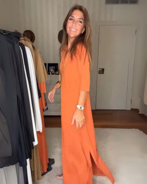 Raffaella – Abito Estivo Lungo Elegante con Scollo a V