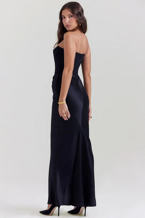 Rosalie - Vestito Lungo Satinato con Corsetto e Drappeggio