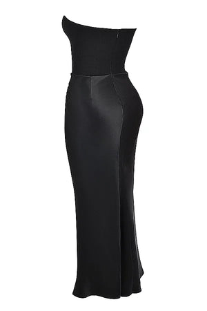 Rosalie - Vestito Lungo Satinato con Corsetto e Drappeggio
