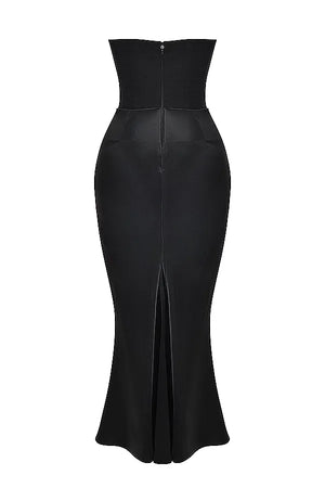 Rosalie - Vestito Lungo Satinato con Corsetto e Drappeggio